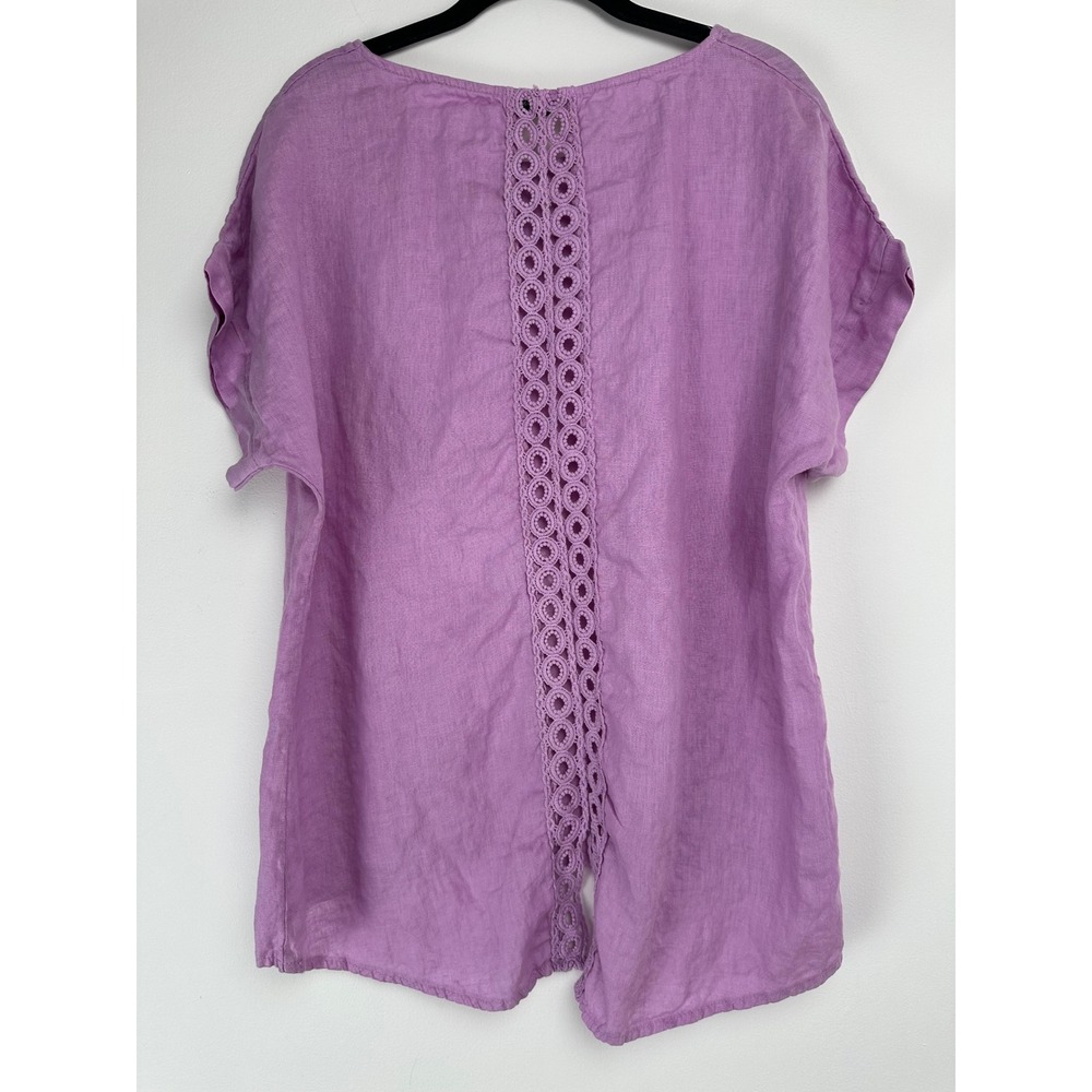 Terzo Millennio Purple Linen Crochet Back Top Made in Italy Resortwear Large - Picture 2 of 7